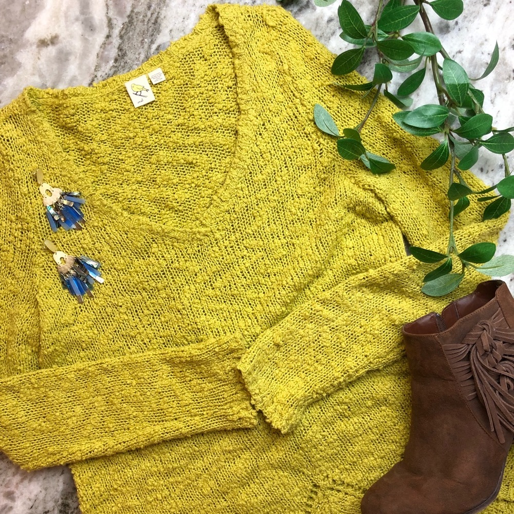 Anthropologie Yellow Bird Peaked Pointelle Sweater - Picture 1 of 7